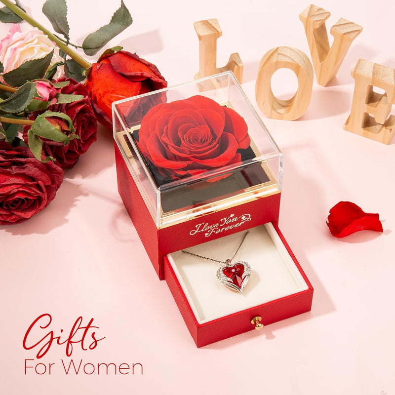 Preserved Real Red Rose with Angle Wings Necklace, Anniversary Birthday Gifts for Women, Wife Girlfriend Mom Gift Ideas for Christmas Mother'S Day Valentine'S Day, I Love You Gifts for Her