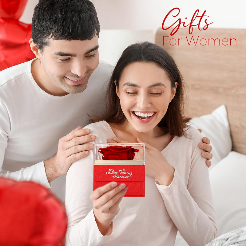 Preserved Real Red Rose with Angle Wings Necklace, Anniversary Birthday Gifts for Women, Wife Girlfriend Mom Gift Ideas for Christmas Mother'S Day Valentine'S Day, I Love You Gifts for Her