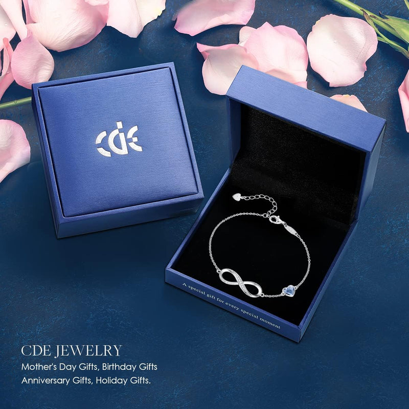 Valentine'S Day Gift Infinity Heart Birthstone Charm Link Bracelet for Women 925 Sterling Silver Adjustable Mother'S Day Christmas Day Gift Anniversary Birthday Jewelry for Wife Girlfriend Her